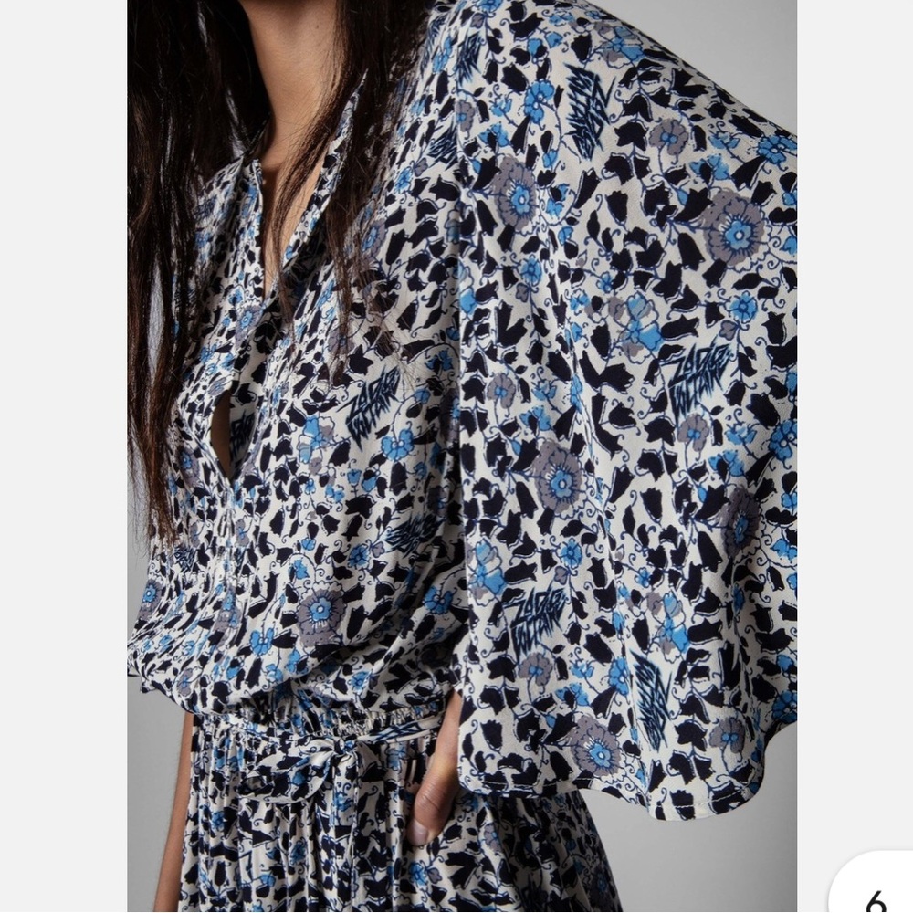 Zadig & Voltaire Soft Blue Floral Midi Dress - Picture 3 of 5